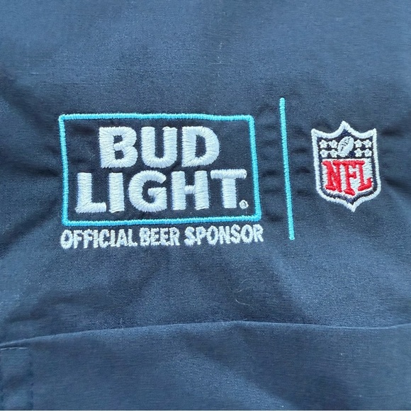 Bud Light NFL Button Down Men's long sleeve Large Antigua Navy Blue work Shirt - Picture 2 of 10